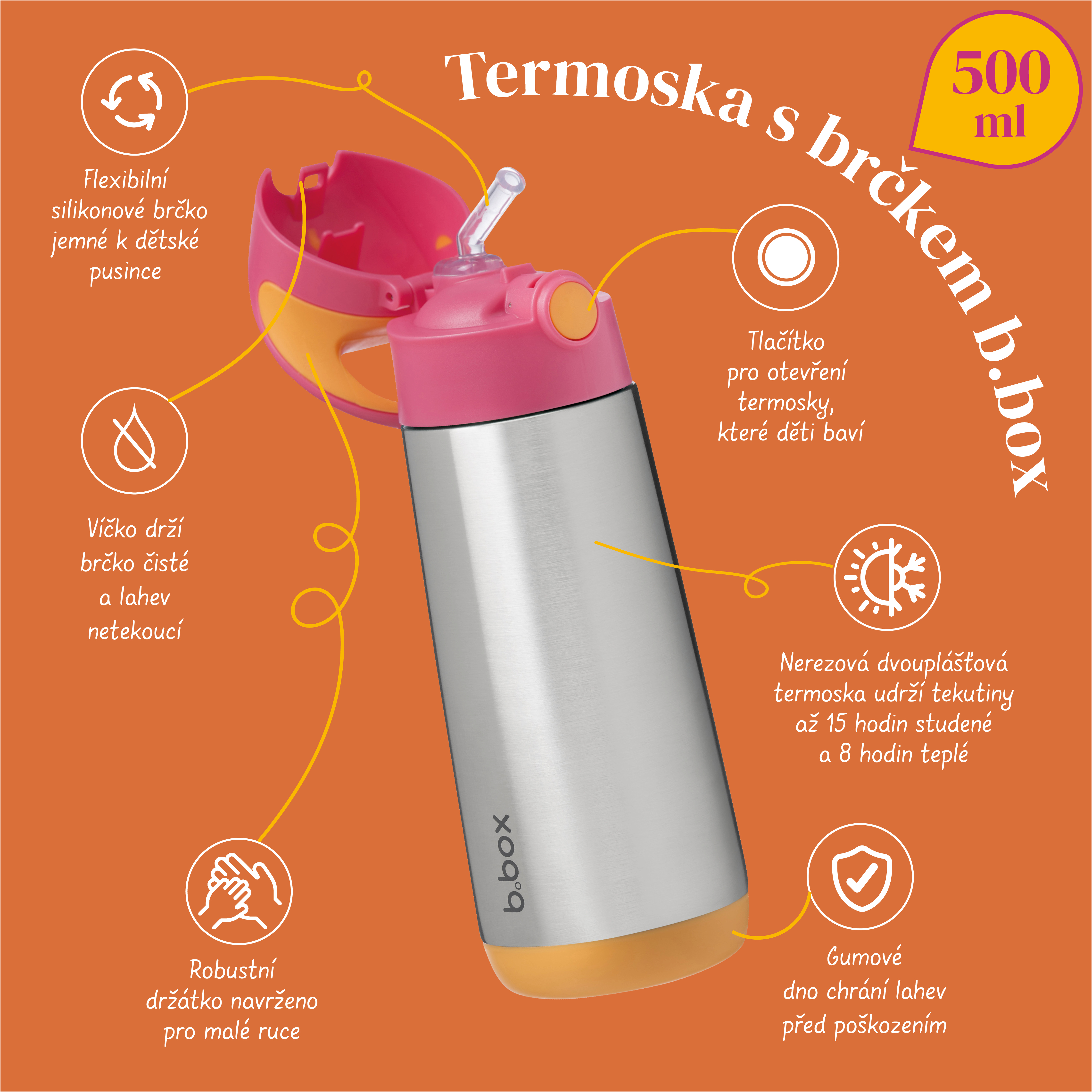 Termoska s brčkem b.box 500 ml 